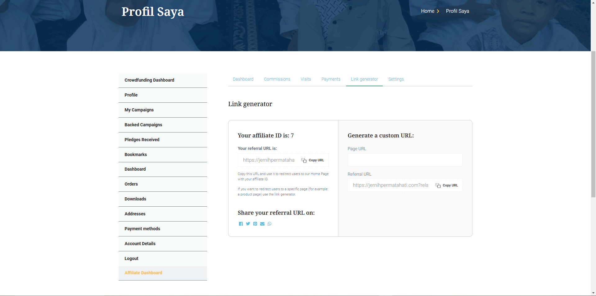 Tunggu persetujuan dari admin. Setelah disetujui, Anda bisa menemukan link khusus relawan Anda di tab "Link Generator" untuk dibagikan ke orang lain.