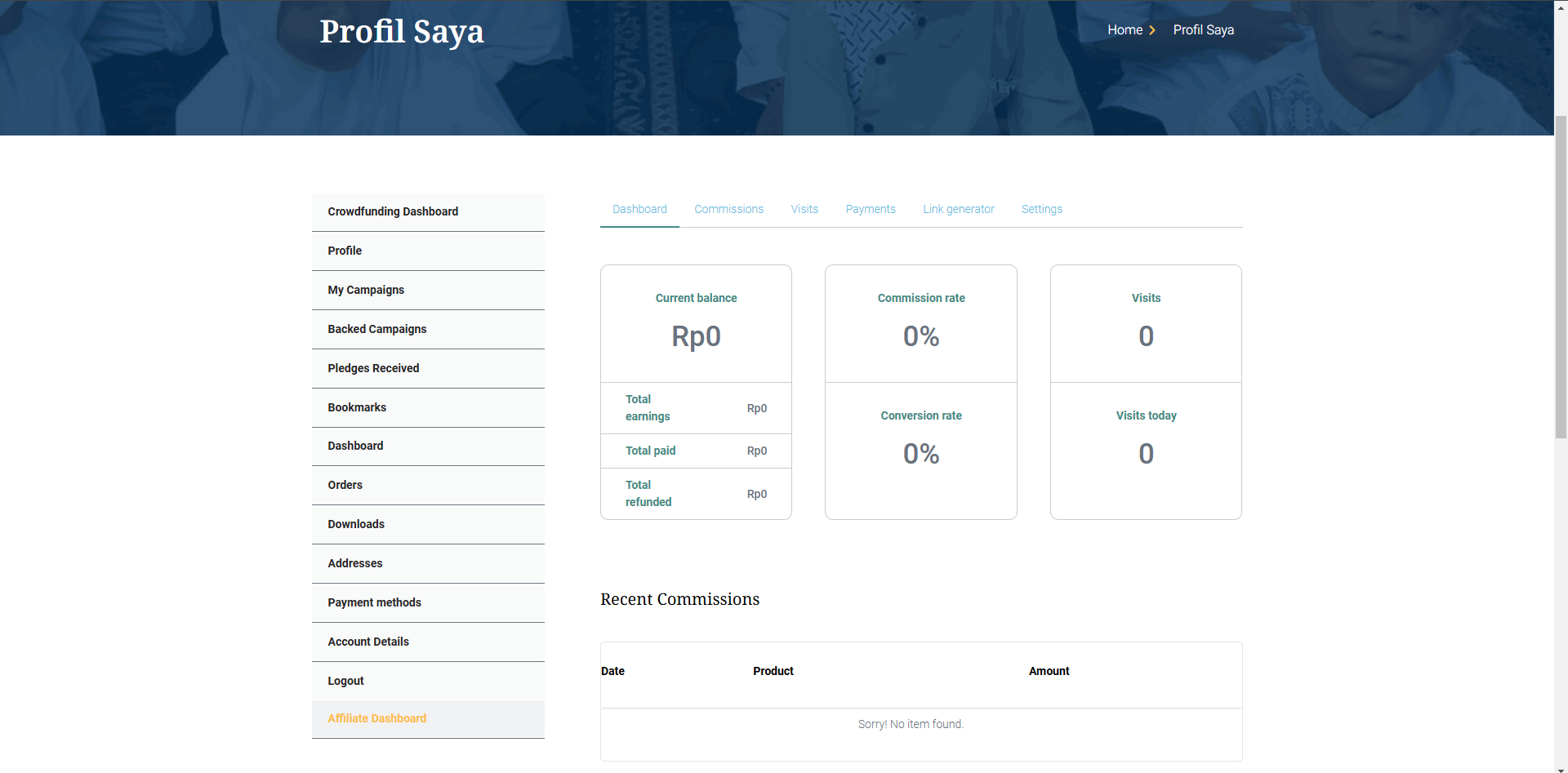 Pantau hasil ajakan Anda! Di halaman dashboard, Anda dapat melihat jumlah pengunjung dari link Anda dan siapa saja yang telah berdonasi melalui ajakan Anda.